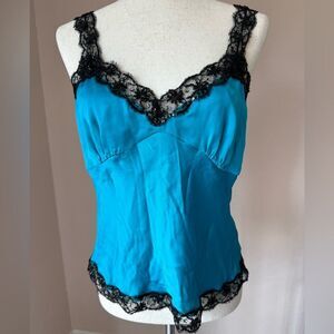 NWT $850 Escada silk camisole top with lace trim and black beads sz us 8 euro 38